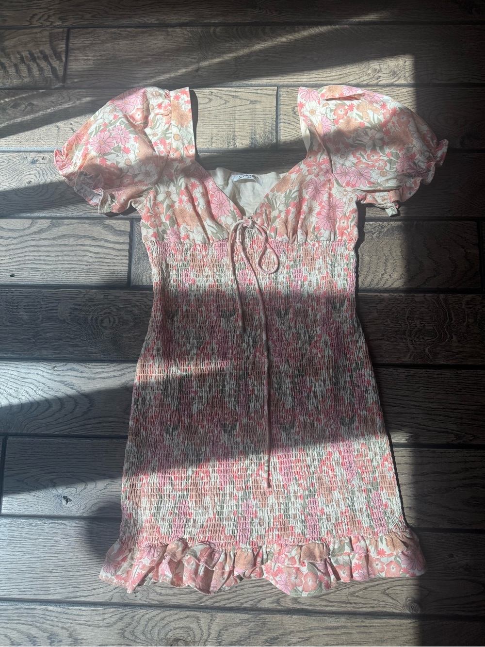 Glamorous UK Floral Pink Puff Sleeve Smocked Mini Dress